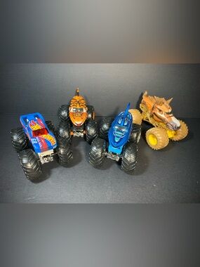 Lot of 4 Monster JAM Trucks – Hot Wheels, Horse Power, Tiger Shark